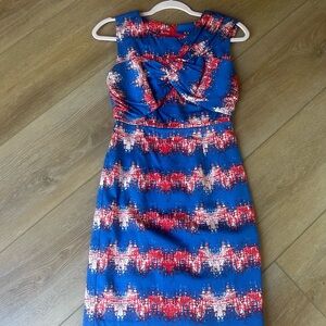 Tracy Reese Blue and Red Midi Dress